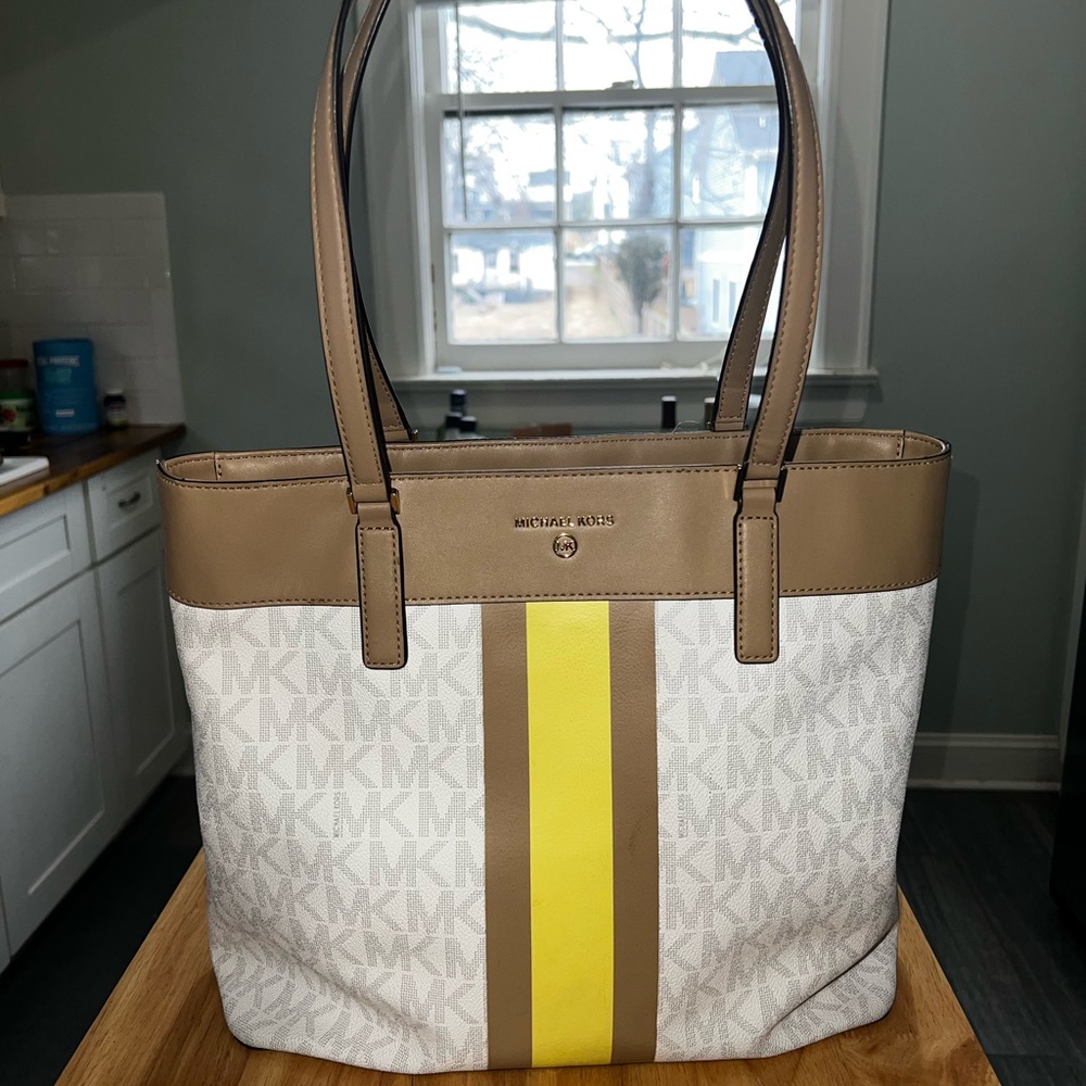 Michael Kors Tan and Yellow Structured Tote